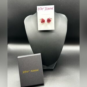 Betsey Johnson Burgundy Rose Earrings